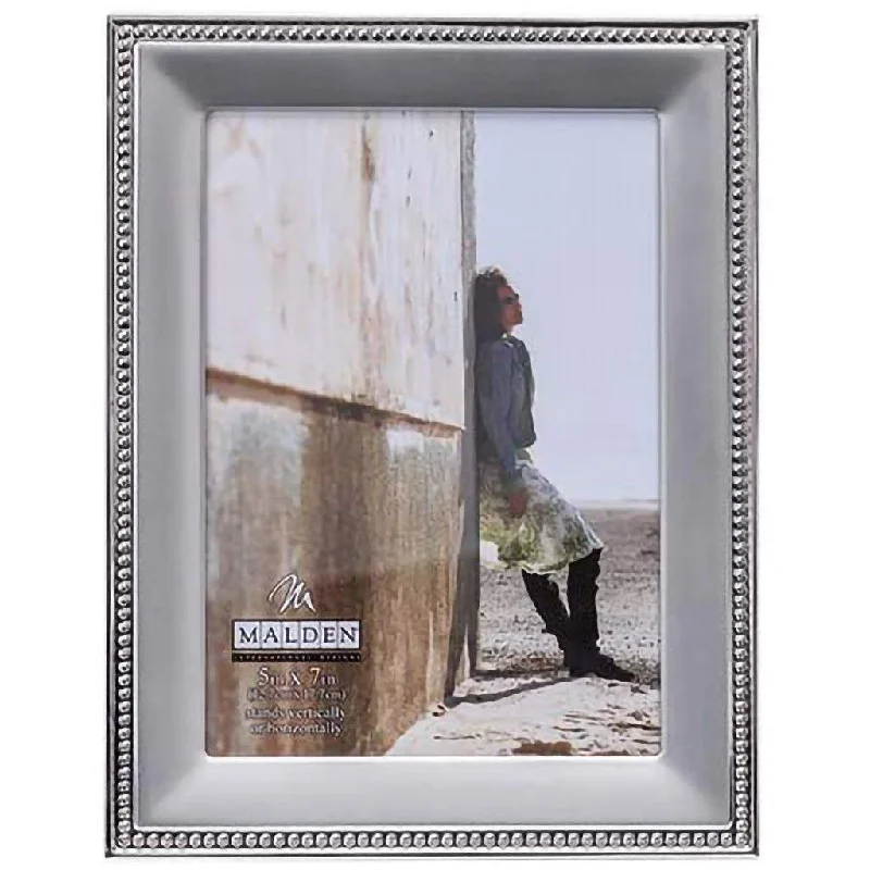 Malden : 5"x7" Classic Silver Metal With Silver Beads 2-Tone Picture Frame - Silver