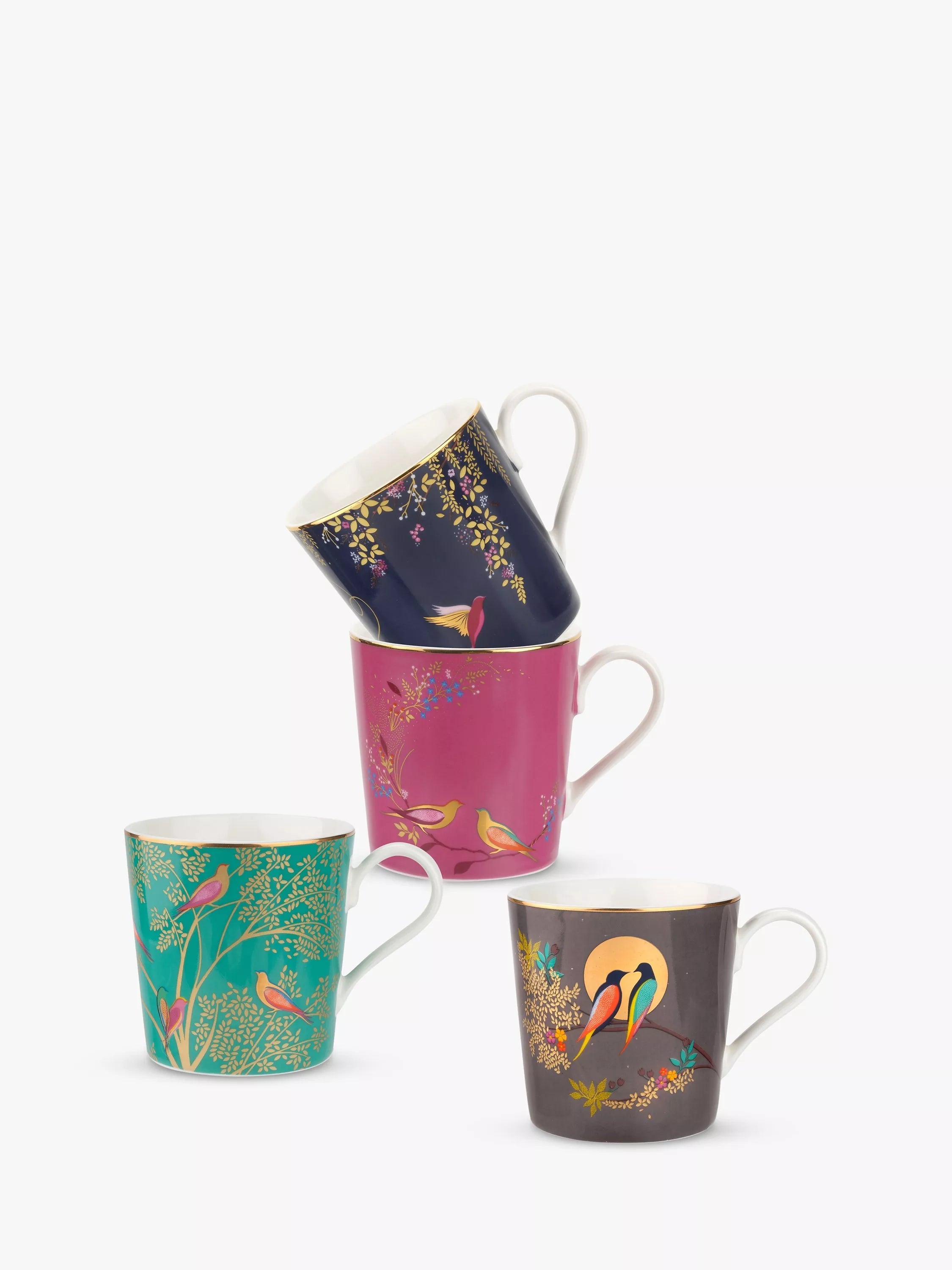 Sara Miller Chelsea Collection Birds Mugs, 340ml, Set of 4, Assorted