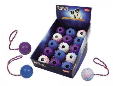 60462 NOBBY Rubber ball with rope assorted colors 7 cm