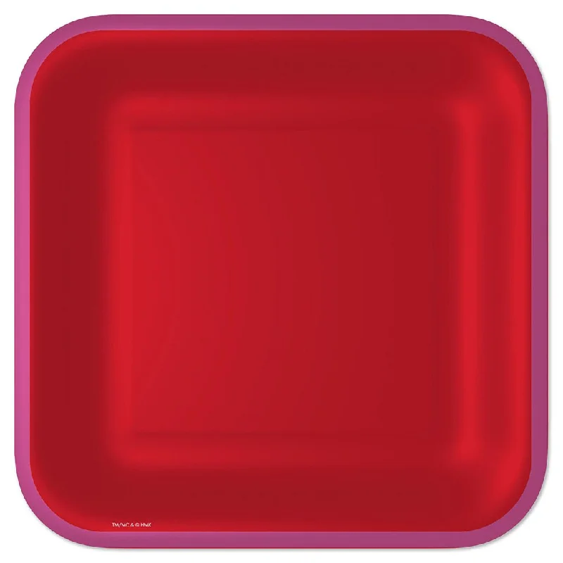 Hallmark : Red With Pink Edge Square Dinner Plates, Set of 8