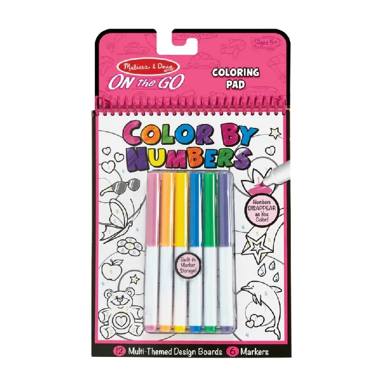 Melissa & Doug : On the Go - Color By Numbers - Boards With 6 Markers - Unicorns, Ballet, Kittens, and More