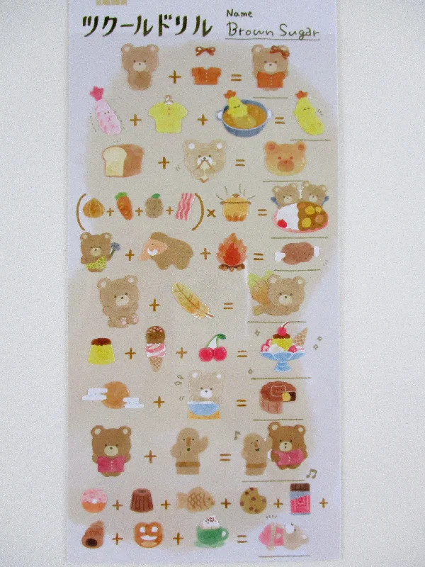 Cute Kawaii Kamio Math Animal plus Food Series Sticker Sheet - Brown Sugar Bear Tempura Bread - for Journal Planner Craft Agenda Organizer Scrapbook