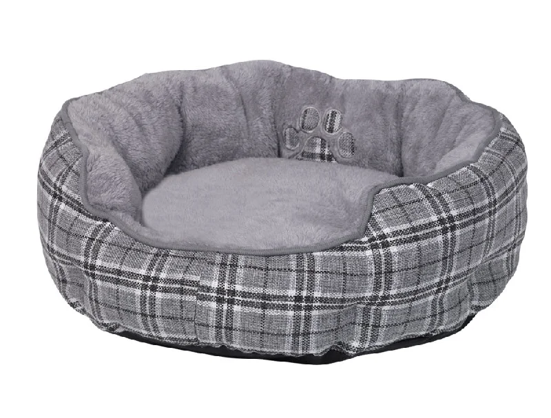 61323 NOBBY Comfort bed round Classic "KAPU" grey checker l x w x h: Ø 60 x 20 cm