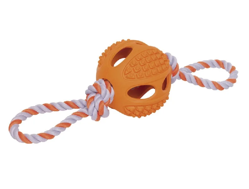 60383 NOBBY Rubber ball with rope orange 9,5 cm