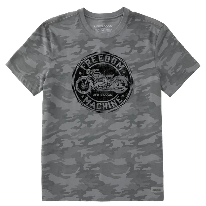 Life Is Good : Men's Freedom Machine Motorcycled Allover Printed Crusher Tee in Gray Camo