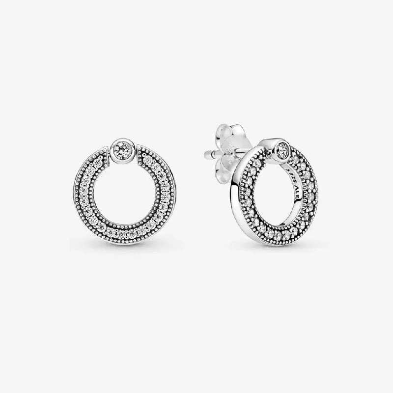 PANDORA : Pavé & Logo Circle Reversible Stud Earrings