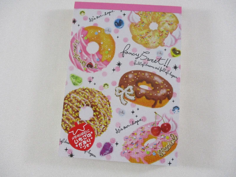 Cute Kawaii VHTF Vintage Collectible Crux Fancy Sweet Donuts Food Theme 4 x 6 Inch Notepad / Memo Pad - Stationery Designer Paper Collection