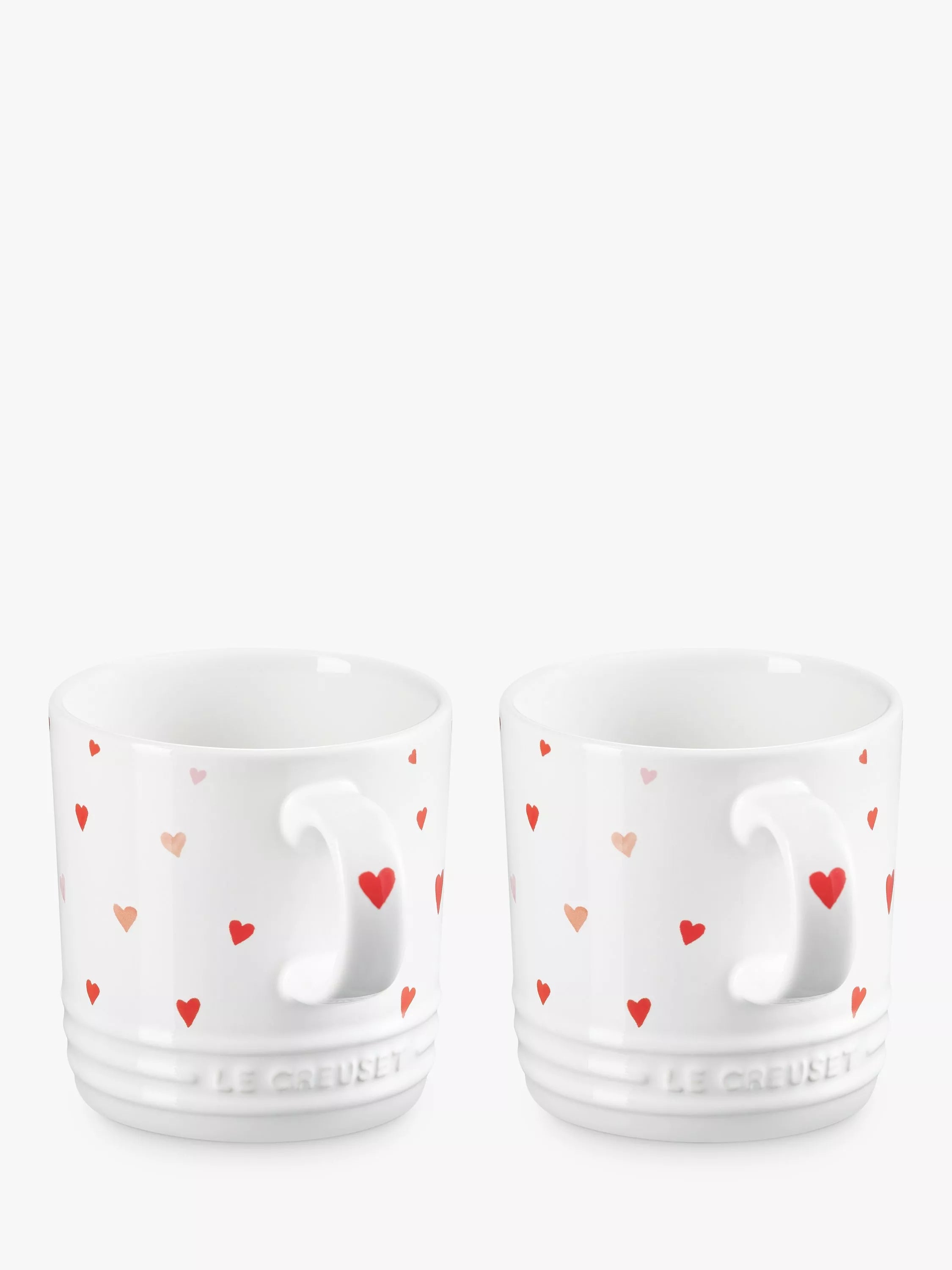 Le Creuset Stoneware Mini Hearts Mug, Set of 2, 350ml, White/Pink