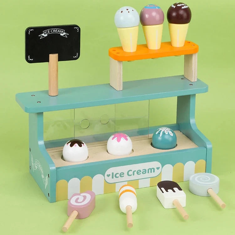 Wooden Ice Cream Counter Play Set for Kids