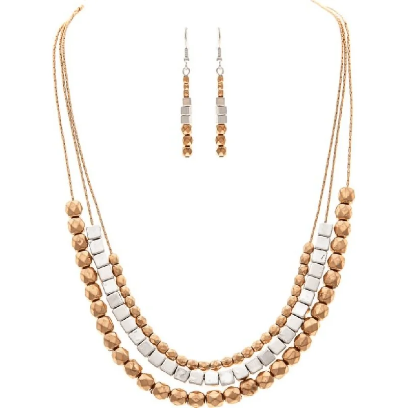 Rain : Two Tone Mixed Beads Three Layer Necklace Set