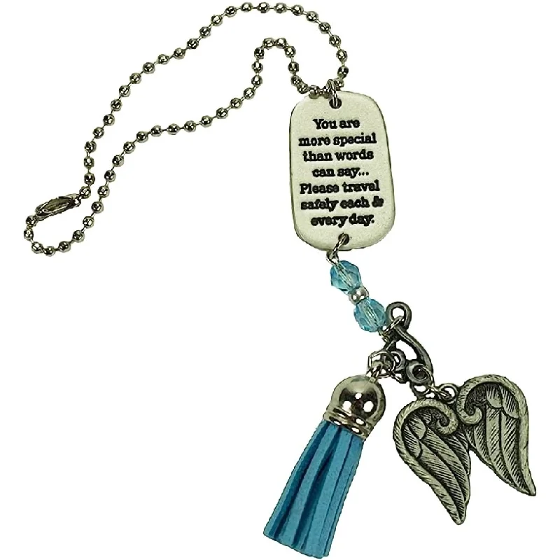 Cathedral Art : Angel Wings Blue Tassel Angel Car Charm With Beads