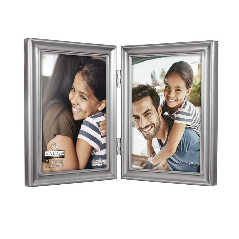 Malden : 5X7 Concourse-Pewter Double Vertical  Photo Frame   Silver