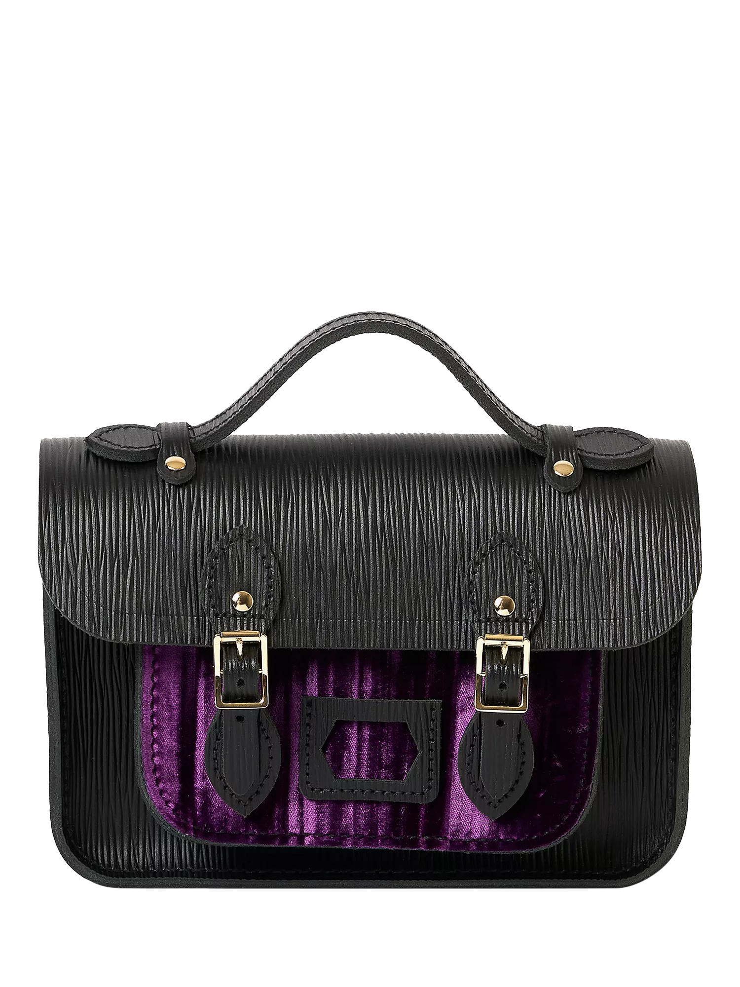 Cambridge Satchel x Wicked The Mini Satchel, Black 1914 Grain With Purple Velvet