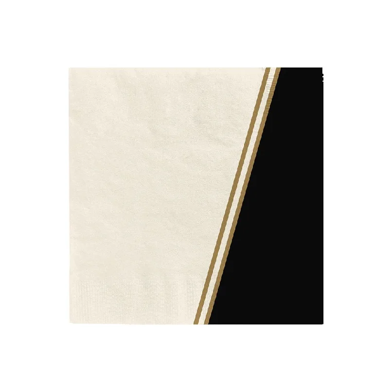 Hallmark : Ivory, Black and Gold Geometric Dinner Napkins, Set of 16