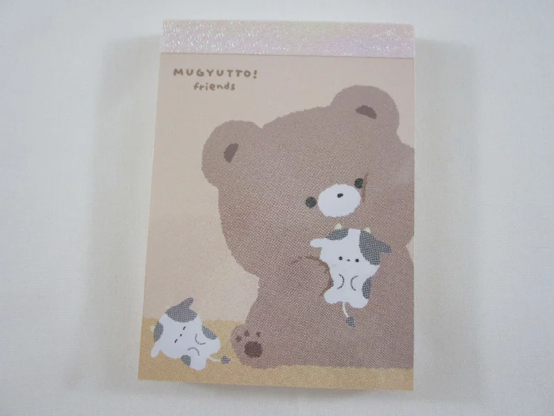 Cute Kawaii Q-lia Mugyutto Bear and Cow Friends Mini Notepad / Memo Pad - Stationery Designer Paper Collection