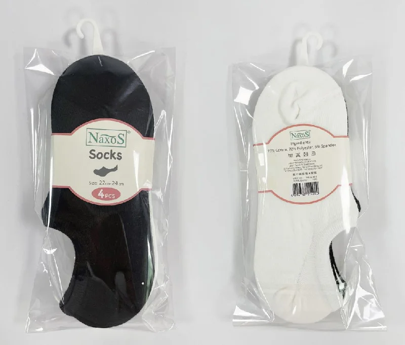 Naxos Ladies Sock 22-24cm (JHC-S-1816) 4 Pair Set (Black/White)