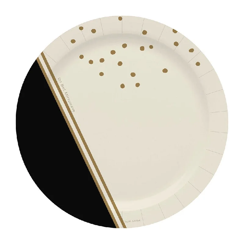 Hallmark : Ivory, Black and Gold Dinner Plates, Set of 8