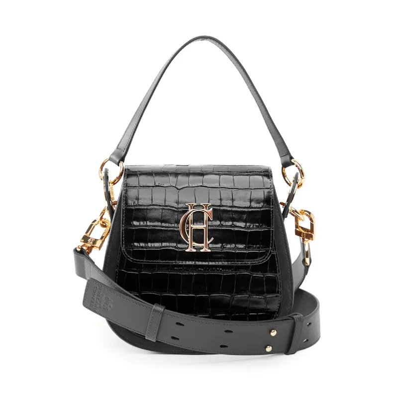 Holland Cooper Chelsea Saddle Bag - Black Croc