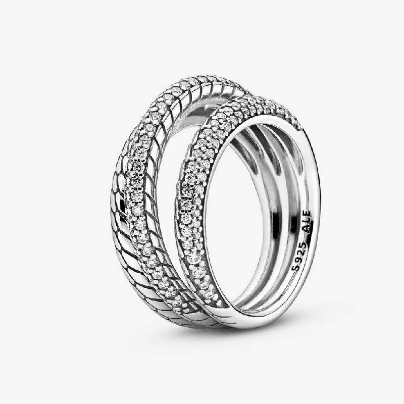 PANDORA : Triple Band Pavé Snake Chain Pattern Ring