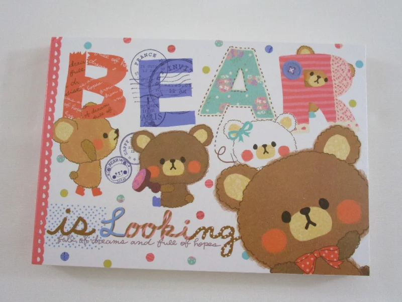 Cute Kawaii Crux Bear is Looking 4 x 6 Inch Notepad / Memo Pad - Stationery Designer Paper Collection - Vintage HTF