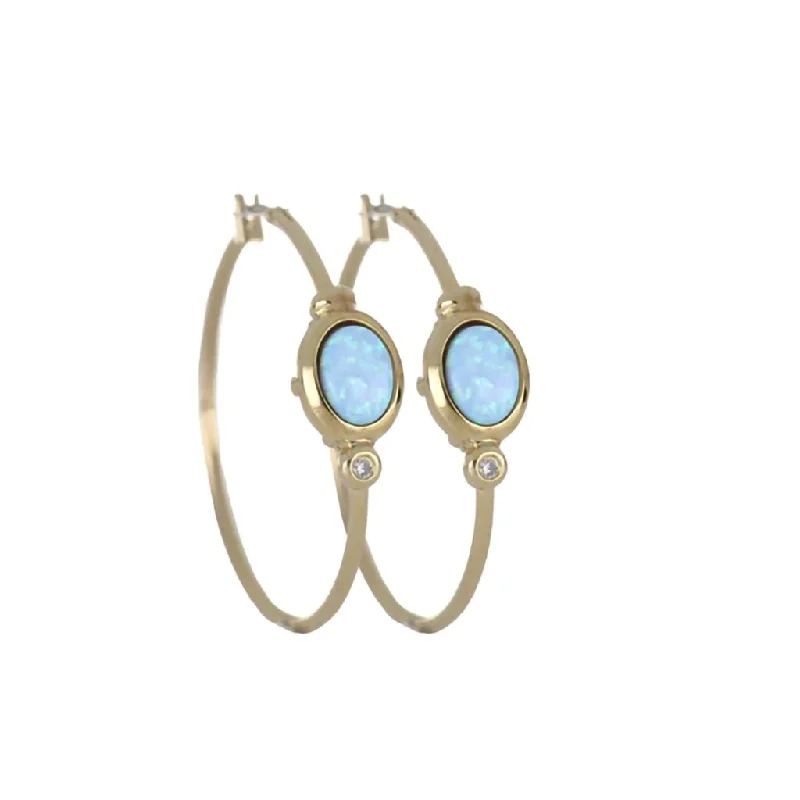 John Medeiros : Opalas Do Mar Blue Opal Oval Hoop Gold Earring