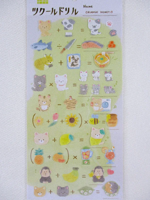 Cute Kawaii Kamio Math Animal plus Food Series Sticker Sheet - Orange Honey Cat Fox - for Journal Planner Craft Agenda Organizer Scrapbook