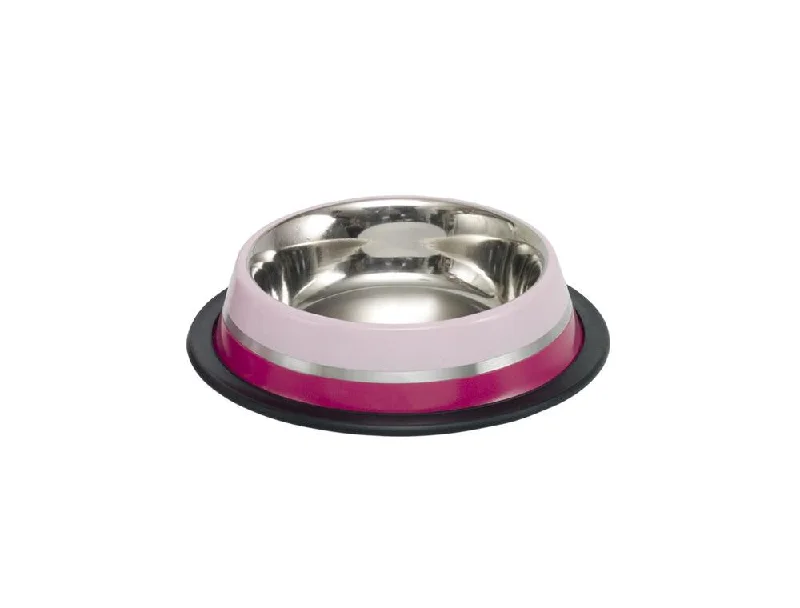 73566 NOBBY Stainless steel bowl TWO TONE, anti slip fuchsia/pink 1,75 L 28,5 cm