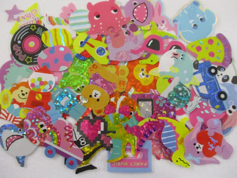 Animals Fish 80's Fun Theme Music Toys Variety Flake Stickers - 50 pcs