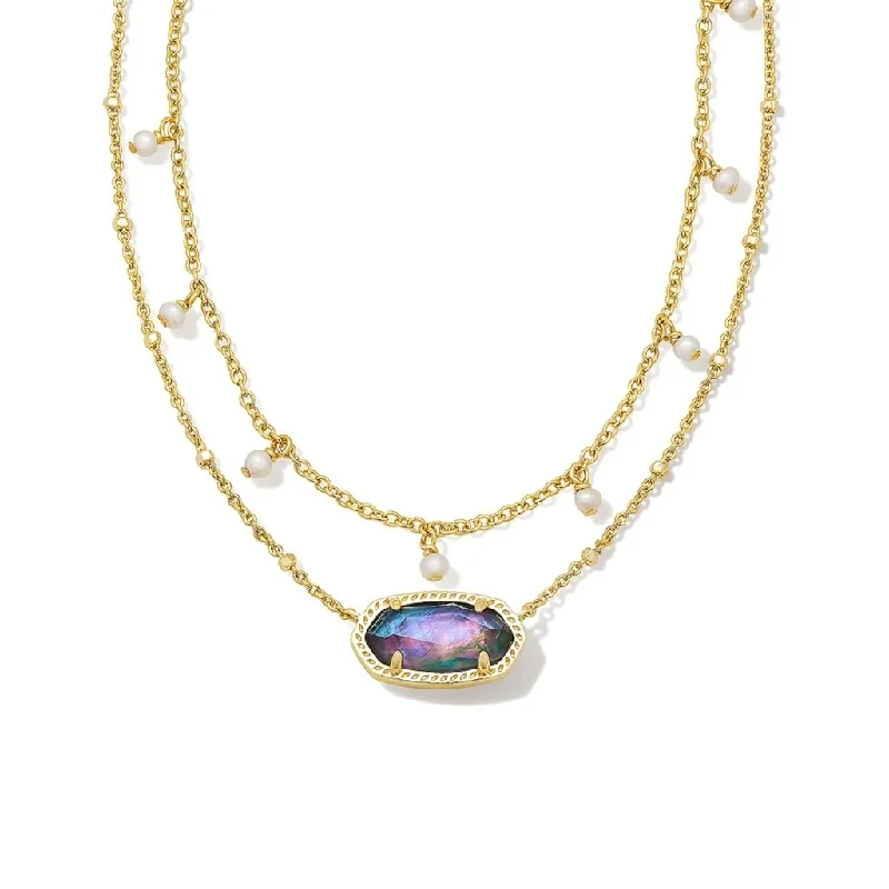 Kendra Scott : Elisa Gold Pearl Multi Strand Necklace in Lilac Abalone