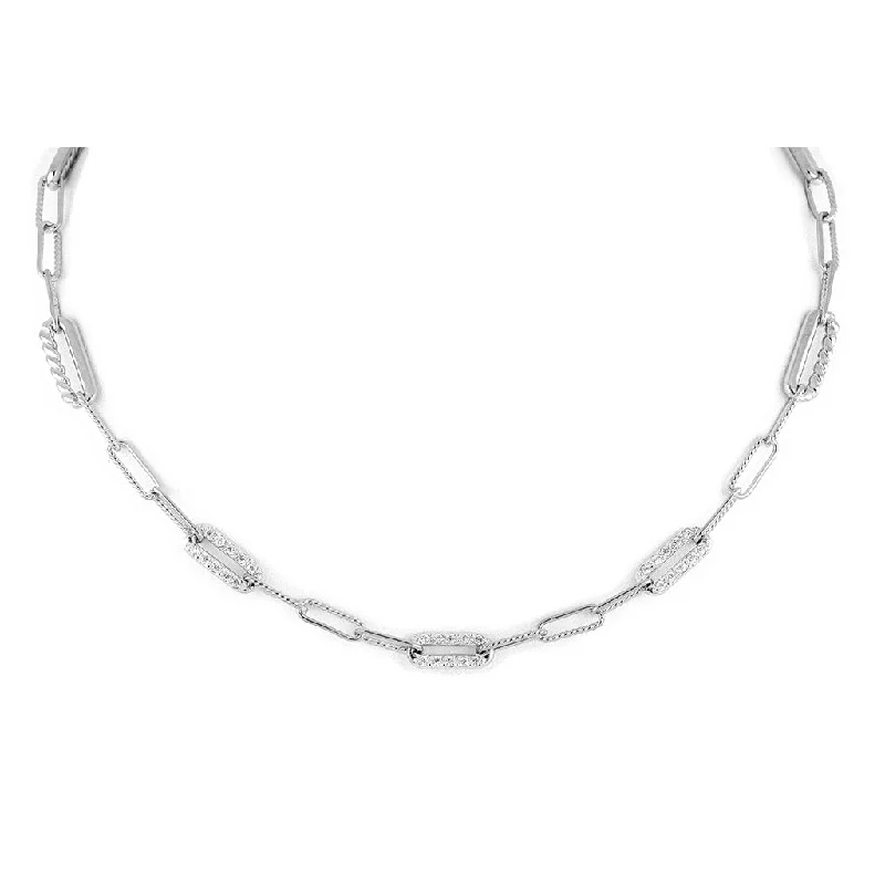 John Medeiros : Diamante Three Station Pavé Necklace in Rhodium