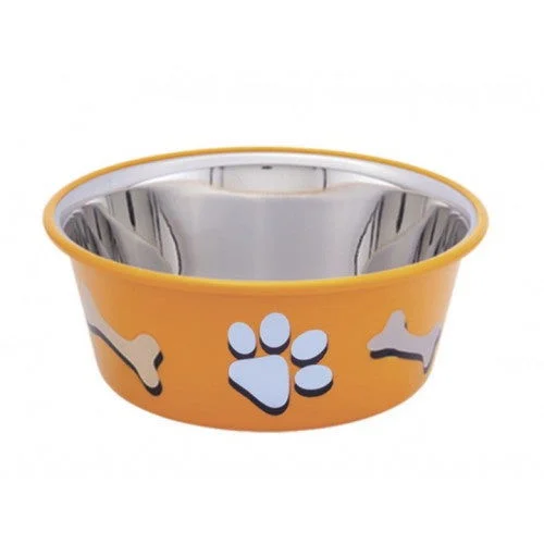 73569 NOBBY Dog Stainless steel bowl CUTIE with paw, anti slip orange 1,90 L 19,5 cm