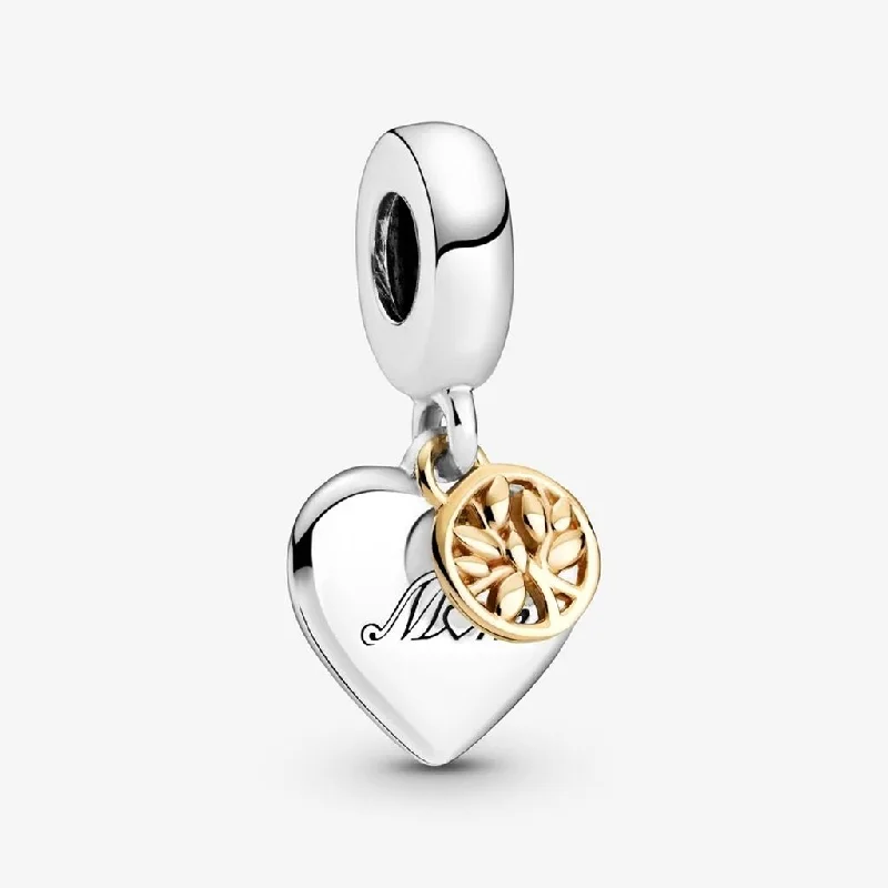 PANDORA : Two-tone Family Tree & Heart Dangle Charm