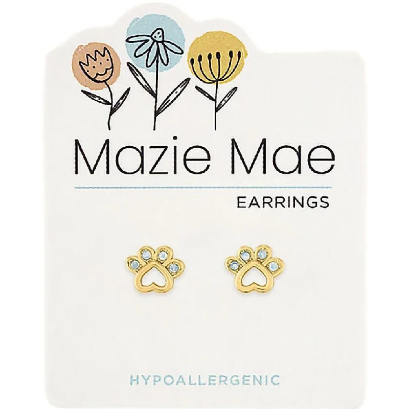 Center Court : Gold Opal Paw Print Stud Mazie Mae Earrings