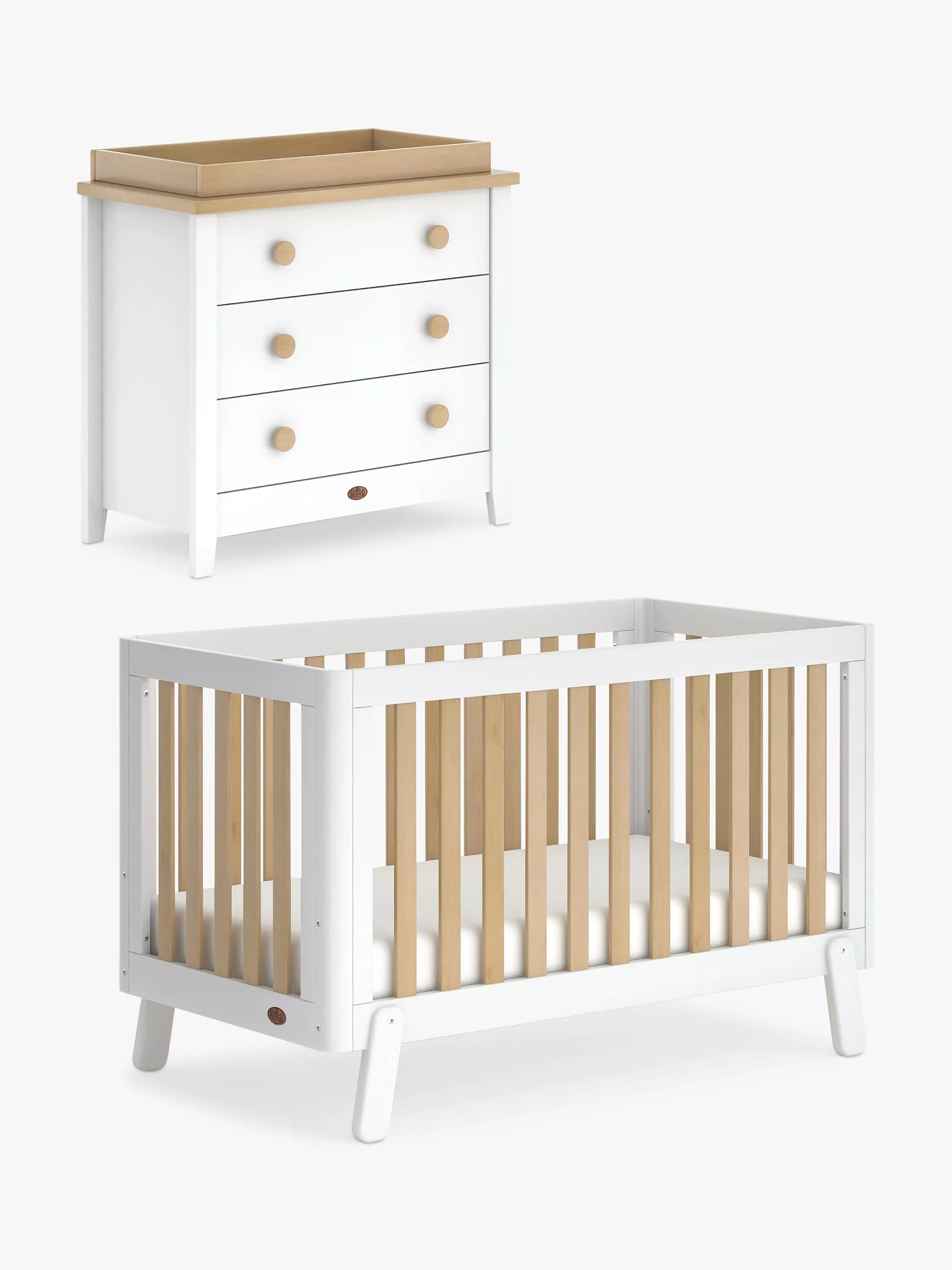 Boori Turin Cotbed and Linear 3 Drawer Chest Nursery Set, White/Almond