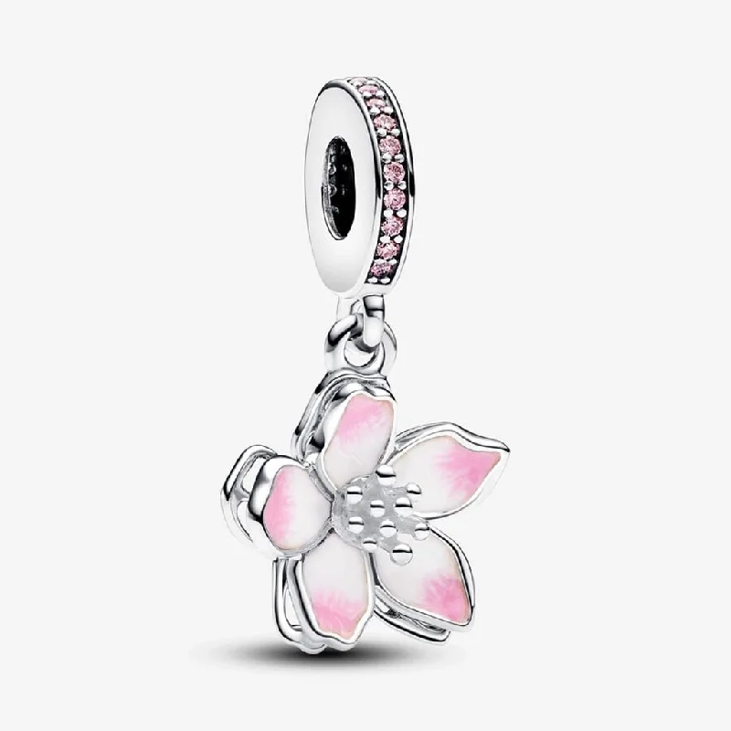 PANDORA : Cherry Blossom Dangle Charm - Sterling Silver