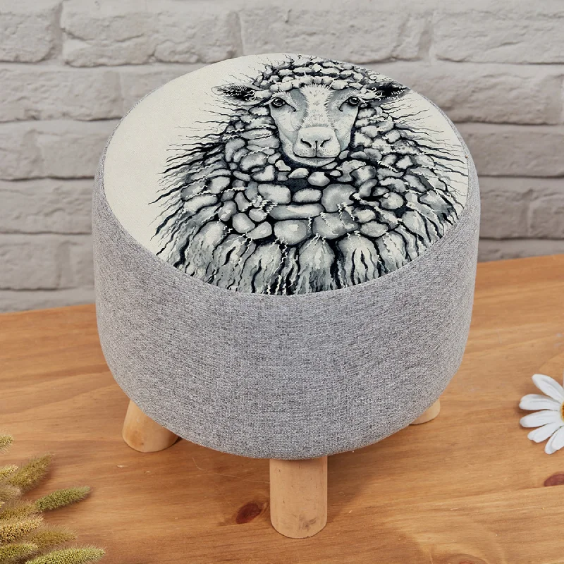 Langs Greyscale Ewe Sheep Fabric Stool