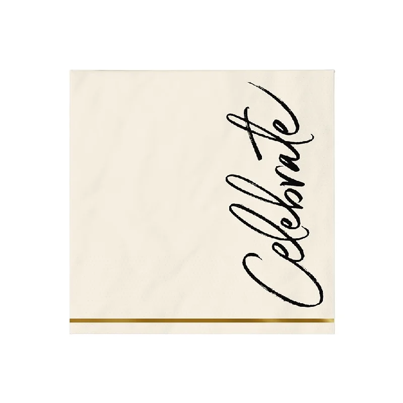 Hallmark : "Celebrate" Brushstroke Script Cocktail Napkins, Set of 16