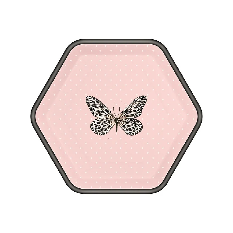 Hallmark : Butterfly on Pink Hexagonal Dessert Plates, Set of 8