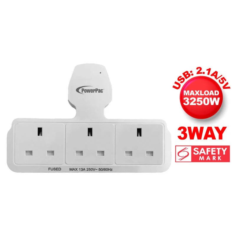 PowerPac 3 Way Extension Plug Adapter| Extension Wall Socket (PP277)