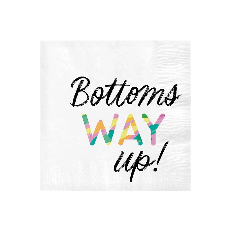 Hallmark : White "Bottoms Way Up" Cocktail Napkins, Set of 16