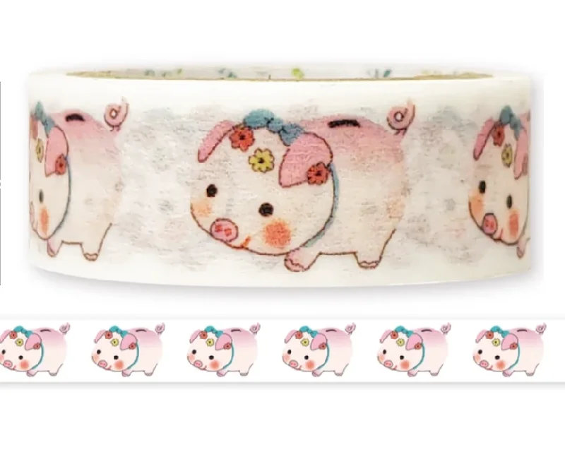 Cute Kawaii Shinzi Katoh Washi / Masking Deco Tape - Pig Piggy ♥ Lucky Animal Friend Pet - for Scrapbooking Journal Planner Craft