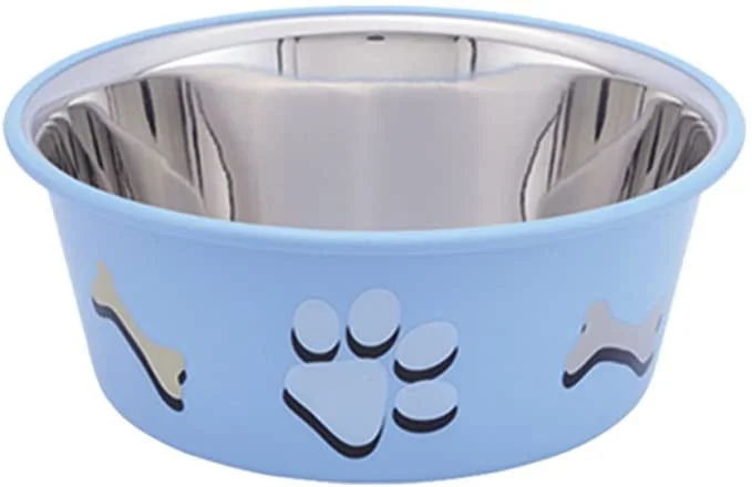 73575 NOBBY Stainless steel bowl CUTIE with paw, anti slip lightblue 1,90 L 19,5 cm