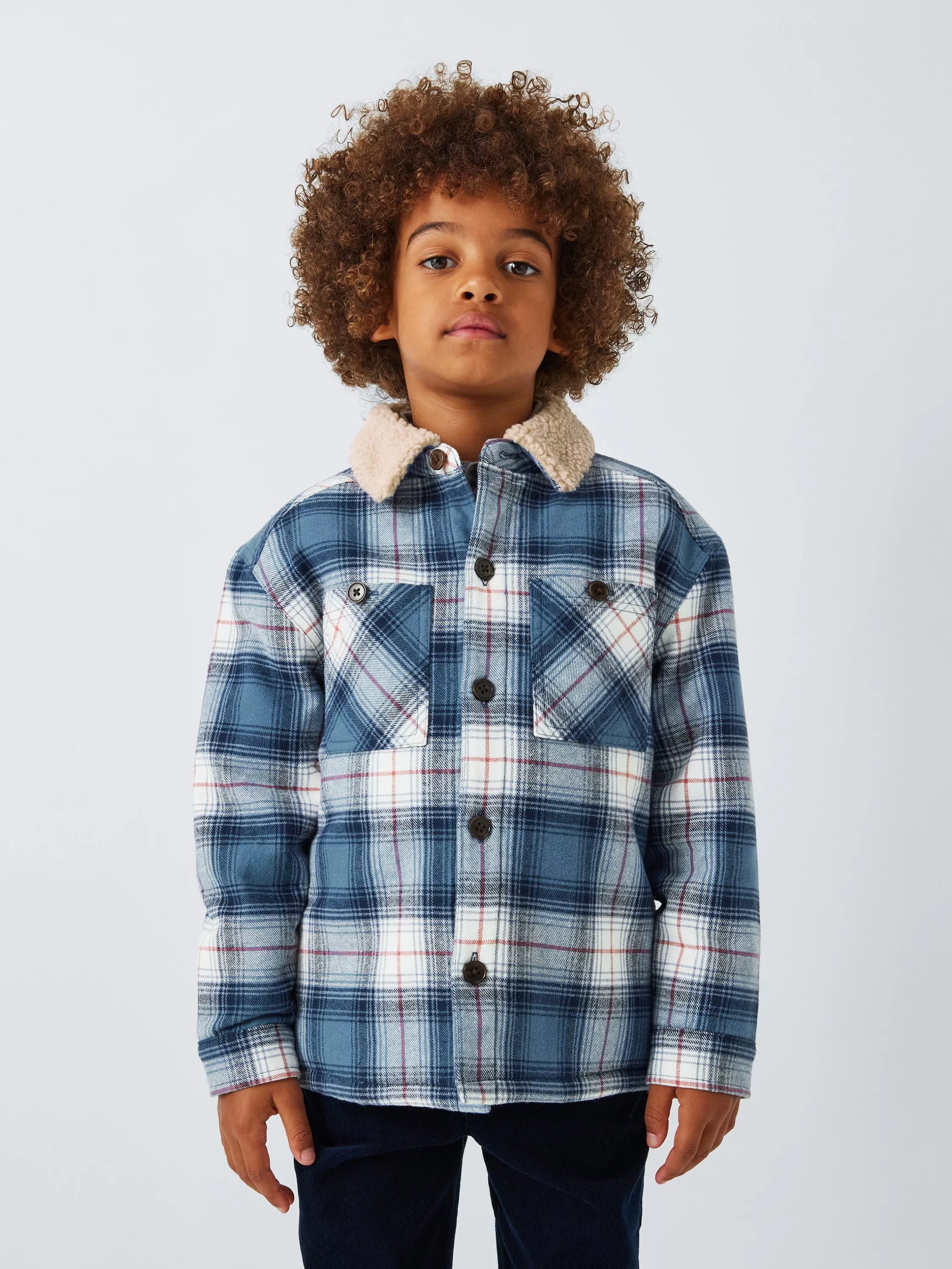 John Lewis Kids' Check Borg Collar Shacket, Multi