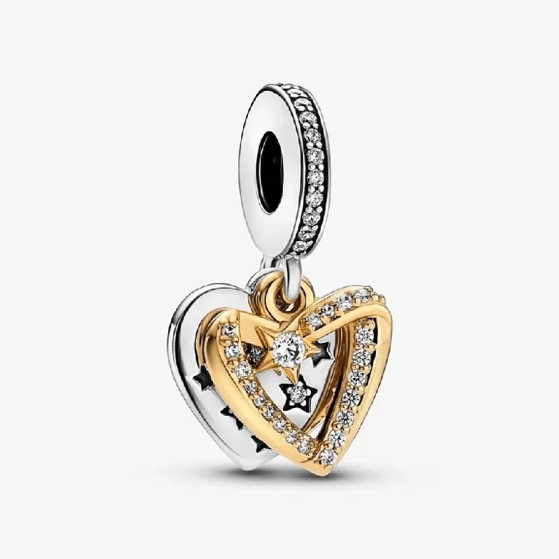 PANDORA : Shooting Star Hearts Double Dangle Charm