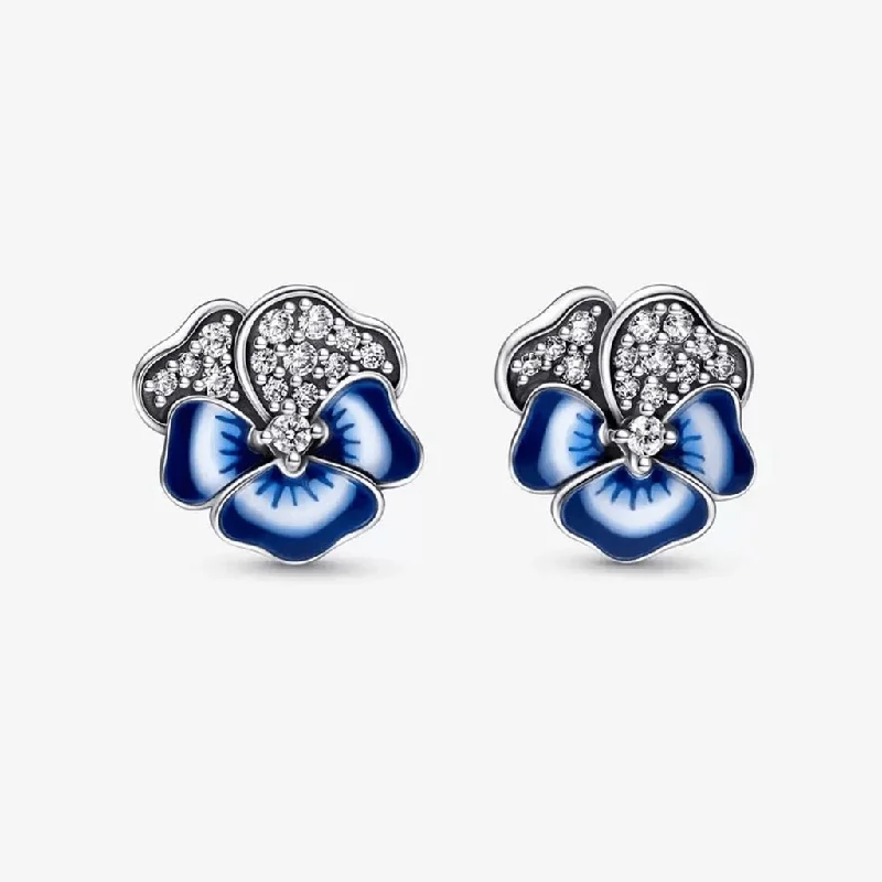 PANDORA : Blue Pansy Flower Stud Earrings