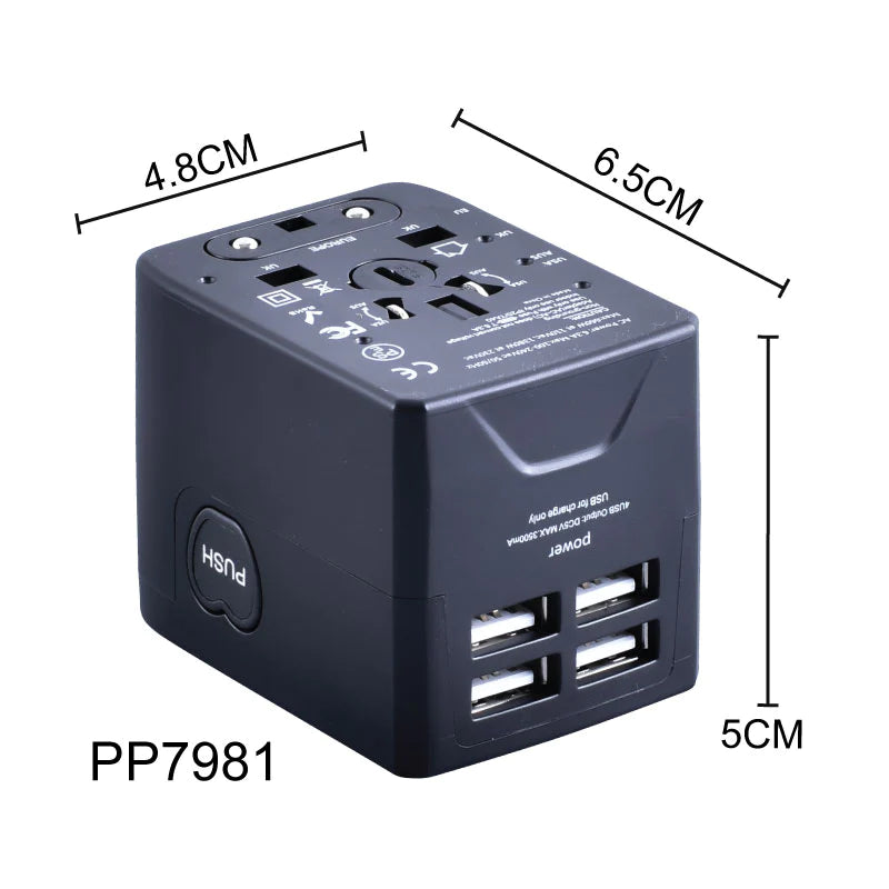 PowerPac Multi Travel Adapter with 4x USB Charger