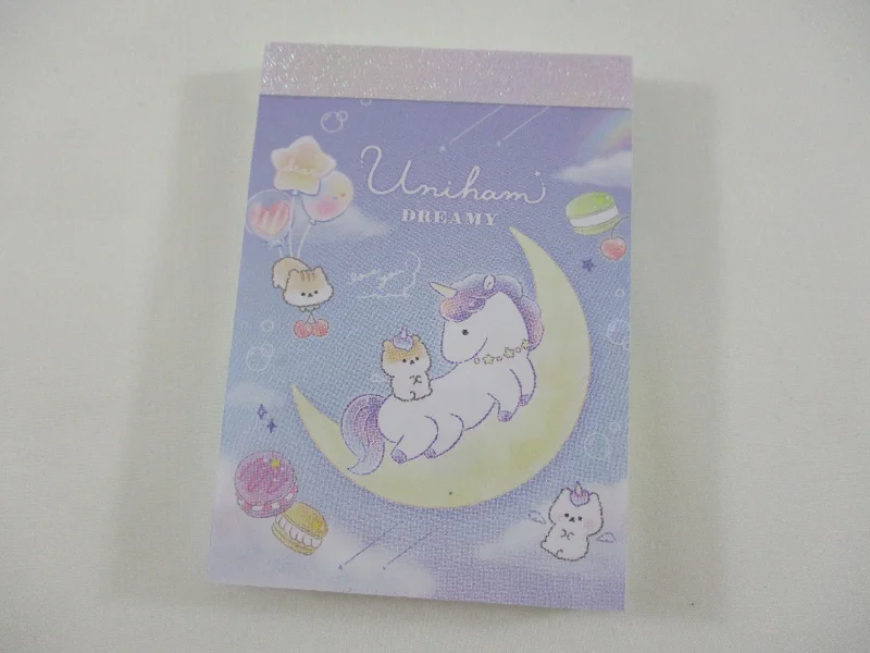 Cute Kawaii Crux Dreamy Hamster and Unicorn Uniham Mini Notepad / Memo Pad - Stationery Designer Paper Collection