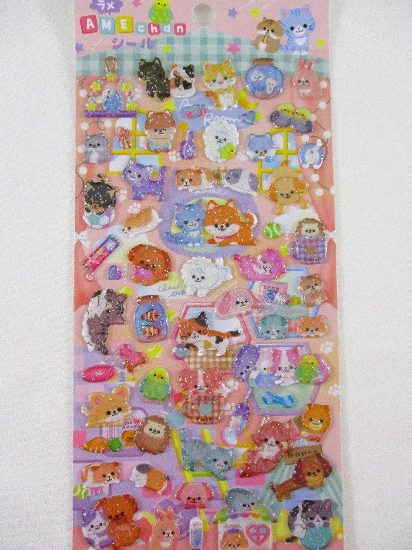 Cute Kawaii Amechan Candy Drop Style Sticker Sheet - Kitty Puppy Cat Dog Hamster Bird Fish Aquarium Animal Pet - for Journal Planner Craft Agenda Organizer Scrapbook Stationery