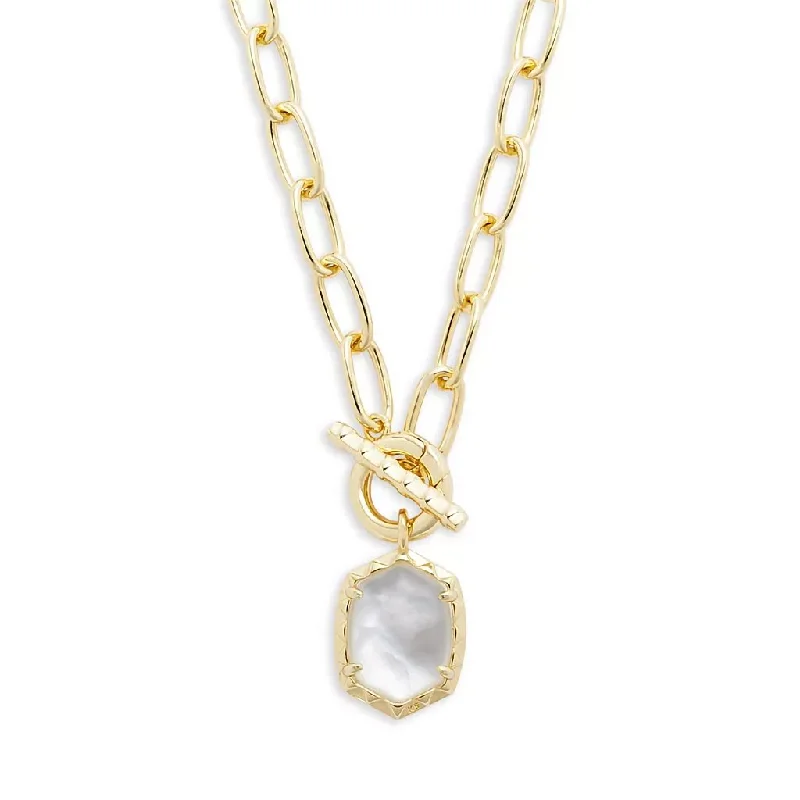 Kendra Scott : Daphne Convertible Gold Link and Chain Necklace  in Ivory Mother Of Pearl