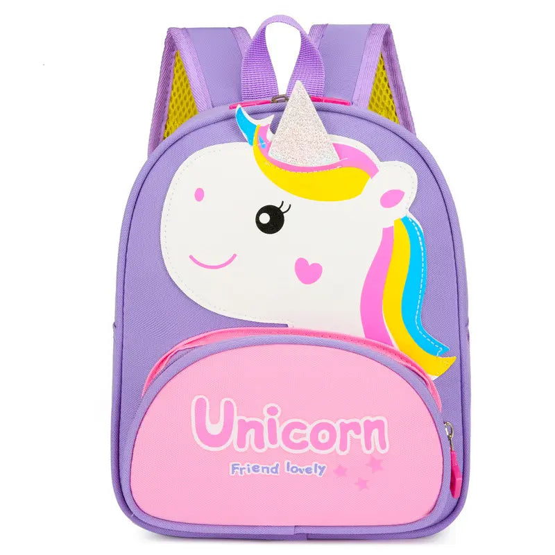 3D Dino/Unicorn Design Backpack with Front Pocket for Kids- Hot pink unicorn